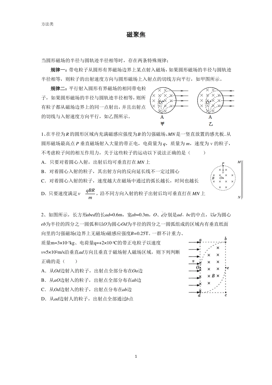 高中磁场磁聚焦带答案_第1页