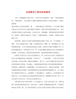 企业新员工培训总结报告