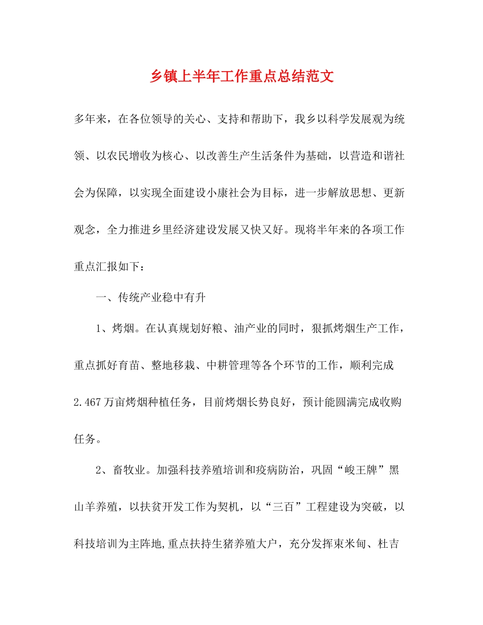 乡镇上半年工作重点总结范文_第1页