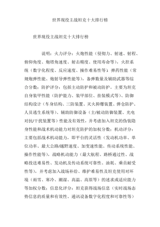 世界现役主战坦克十大排行榜