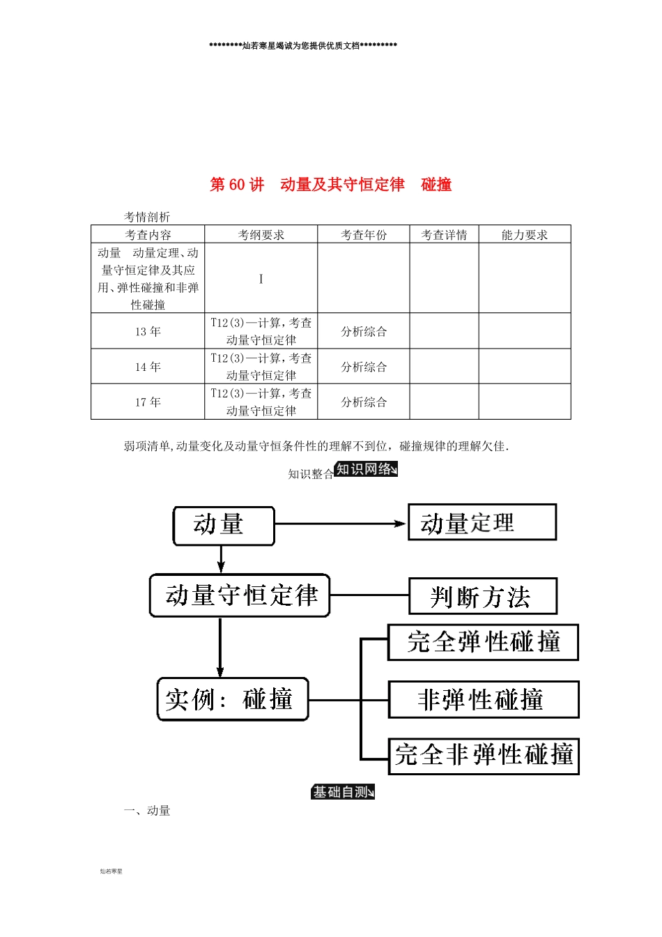 高考物理总复习第60讲动量及其守恒定律碰撞讲义_第1页