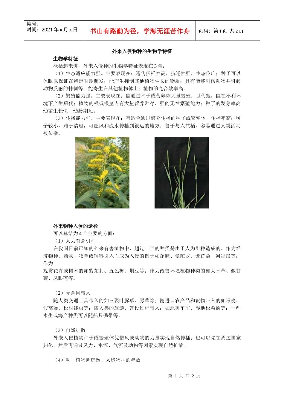 外来入侵物种的生物学特征_第1页