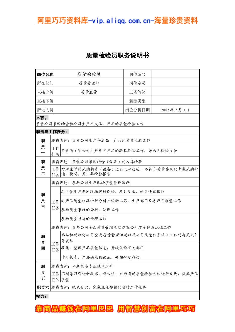 质量检验员职务说明书_第1页