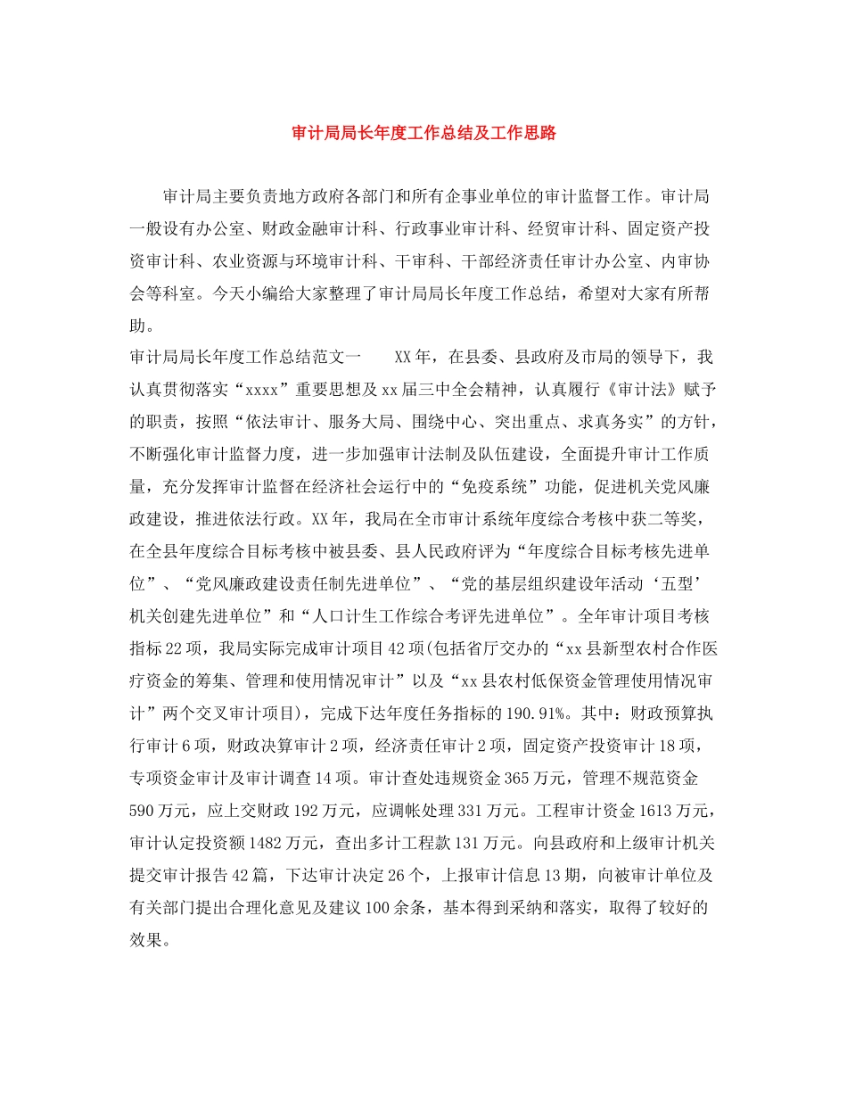 审计局局长年度工作总结及工作思路_第1页