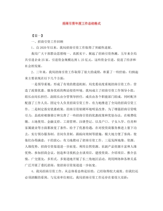 招商引资年度工作总结格式