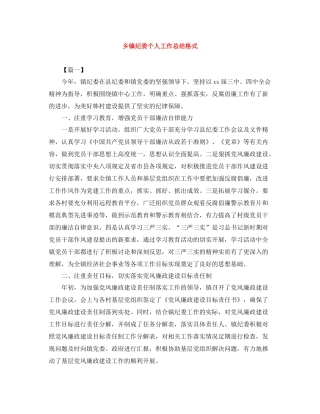 乡镇纪委个人工作总结格式