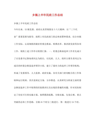 乡镇上半年民政工作总结