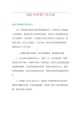2022年护理工作计划