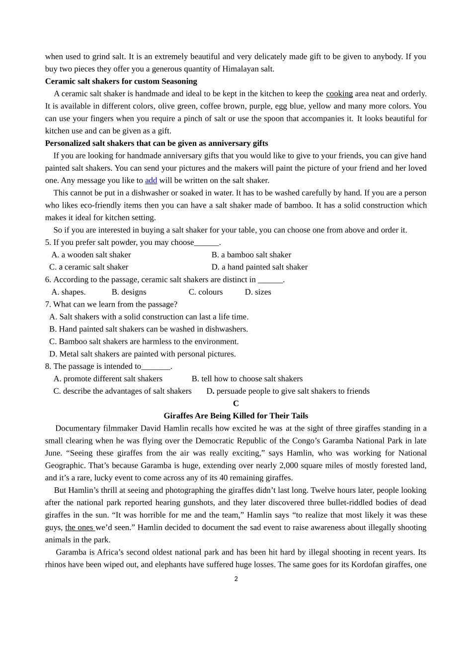 2017届二轮阅读理解专题训练卷1_第2页