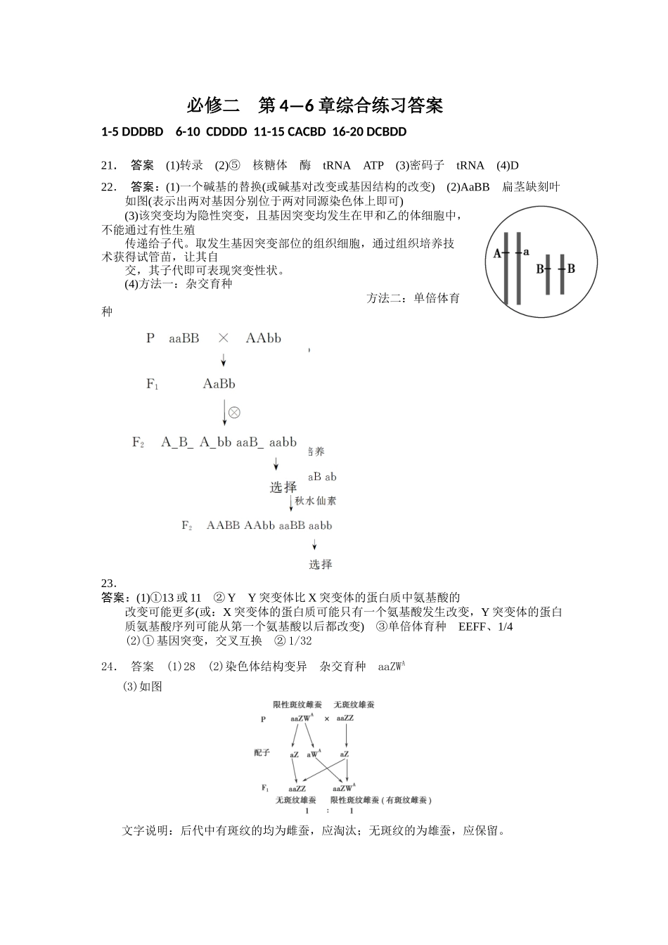 2020年生物必修二第4-6章综合练习（详解）-副本_第1页
