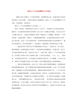 新员工三个月试用期转正工作总结