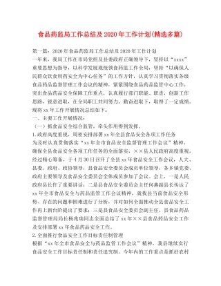 食品药监局工作总结及2020年工作计划(精选多篇) 