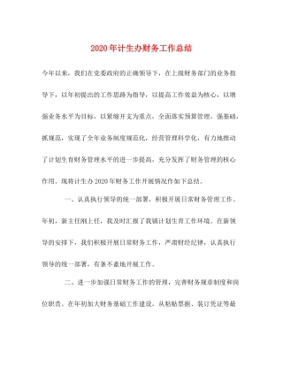 2020年计生办财务工作总结