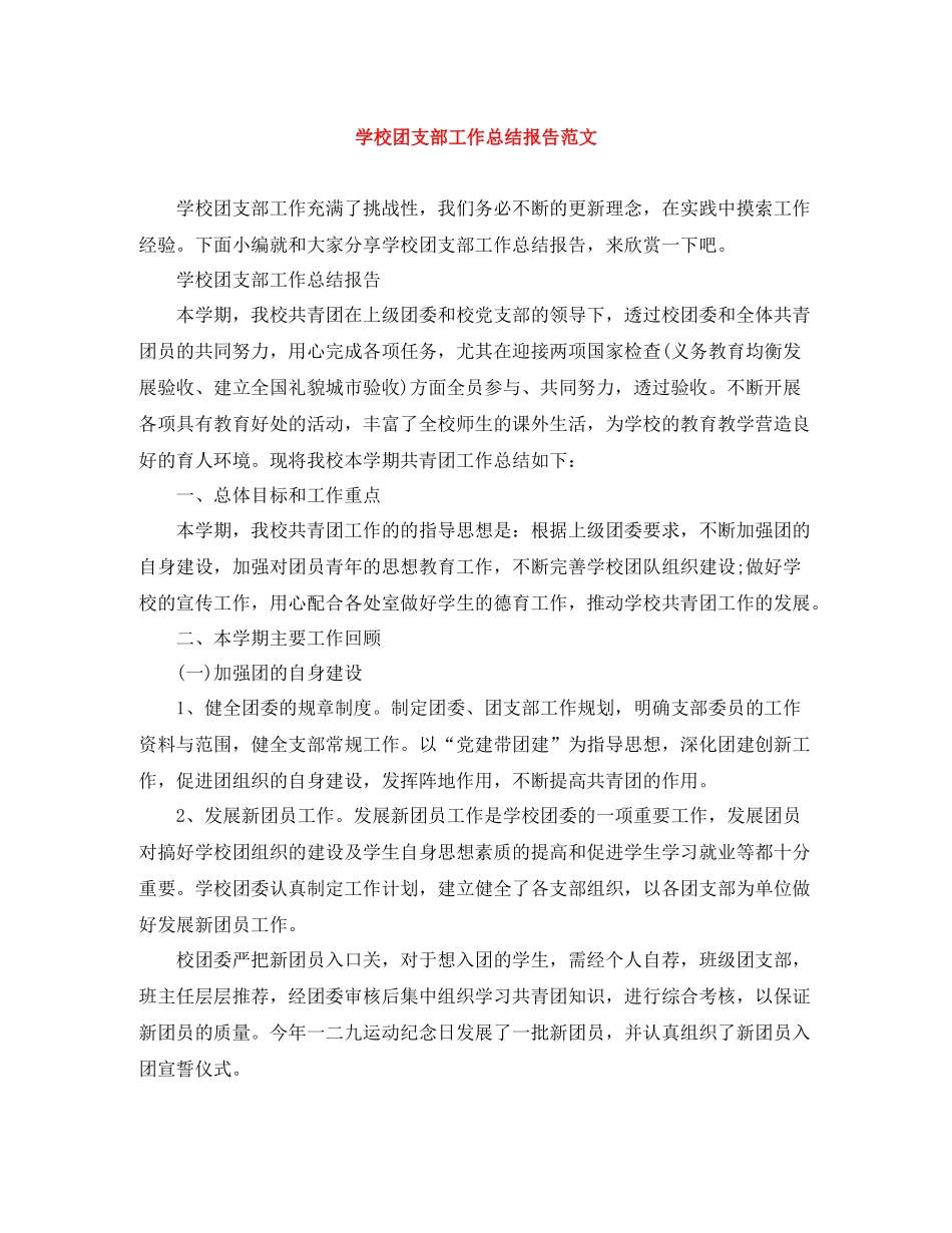 学校团支部工作总结报告范文_第1页