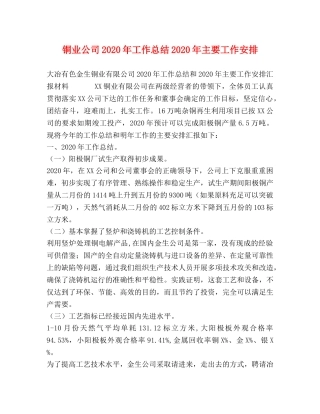 铜业公司2020年工作总结2020年主要工作安排 
