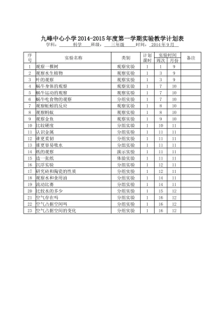三年级实验教学学期计划表1