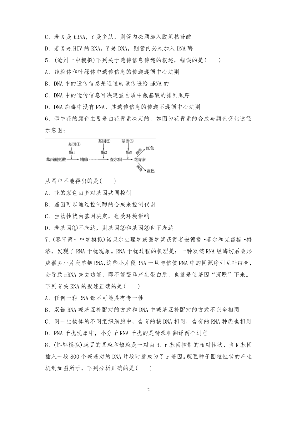 高中生物专题复习中心法则强化训练试题_第2页