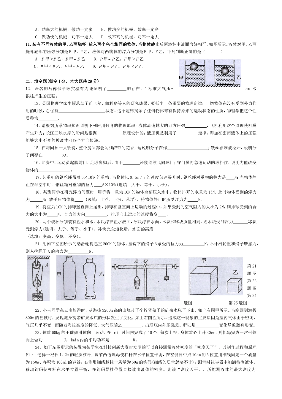 万州区14-15学年度8（下）期末质量监测物理试题_第2页