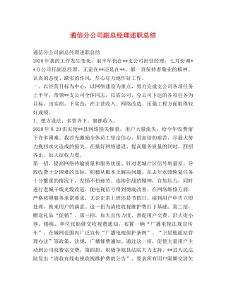 通信分公司副总经理述职总结 