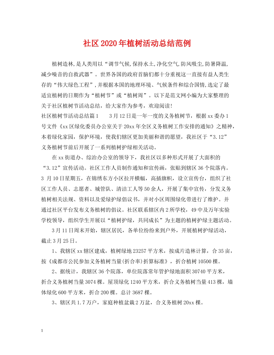 社区年植树活动总结范例_第1页