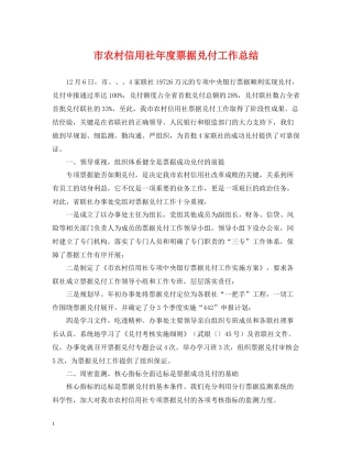 市农村信用社年度票据兑付工作总结