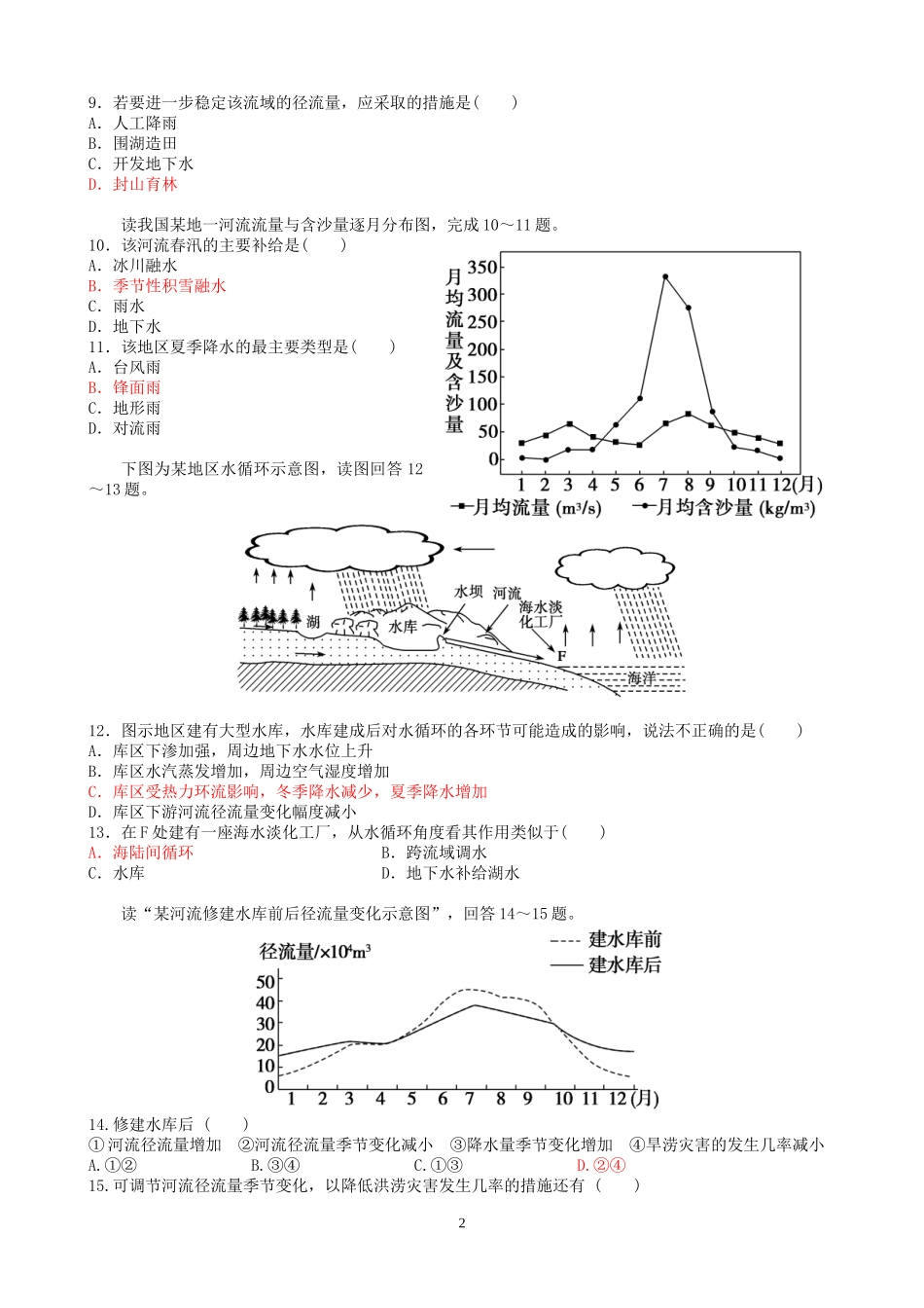 第1节自然界的水循环第2课时水循环的过程和意义导练案_第2页