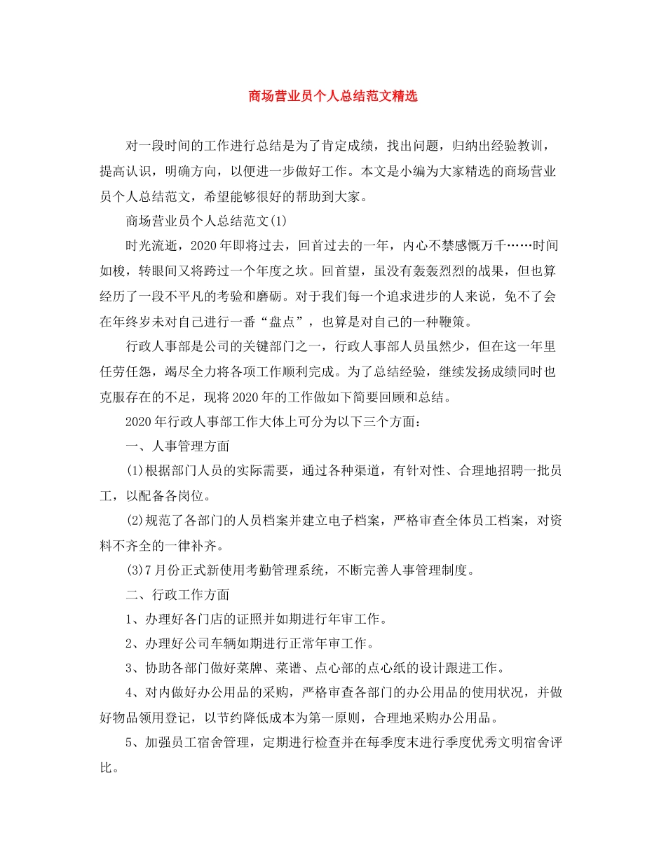 商场营业员个人总结范文精选_第1页