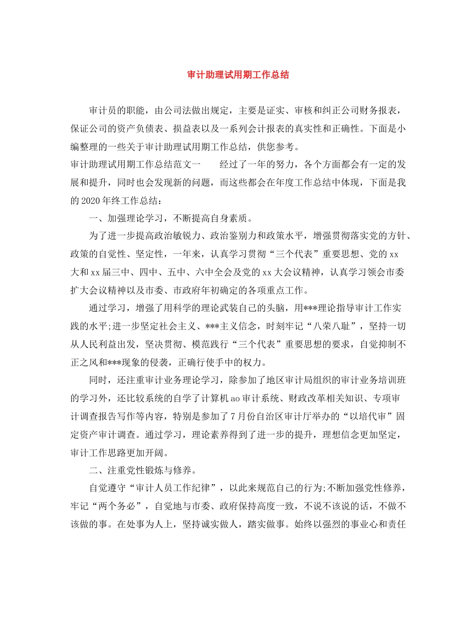 审计助理试用期工作总结_第1页