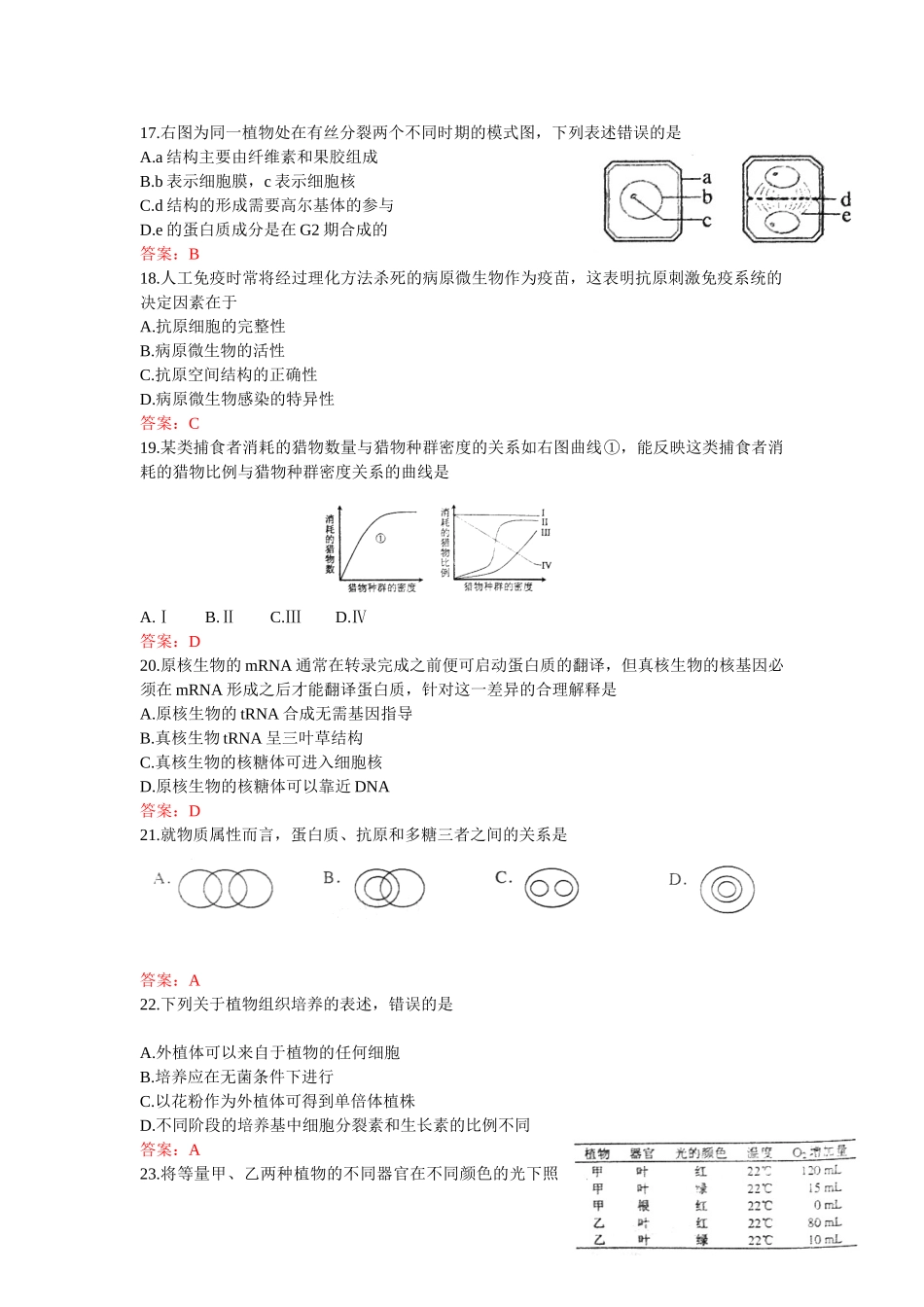2011高考上海生命科学卷（试题、答案全部word版）_第3页