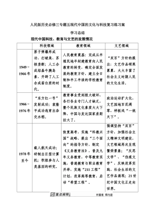 现代中国的文化与科技复习学案