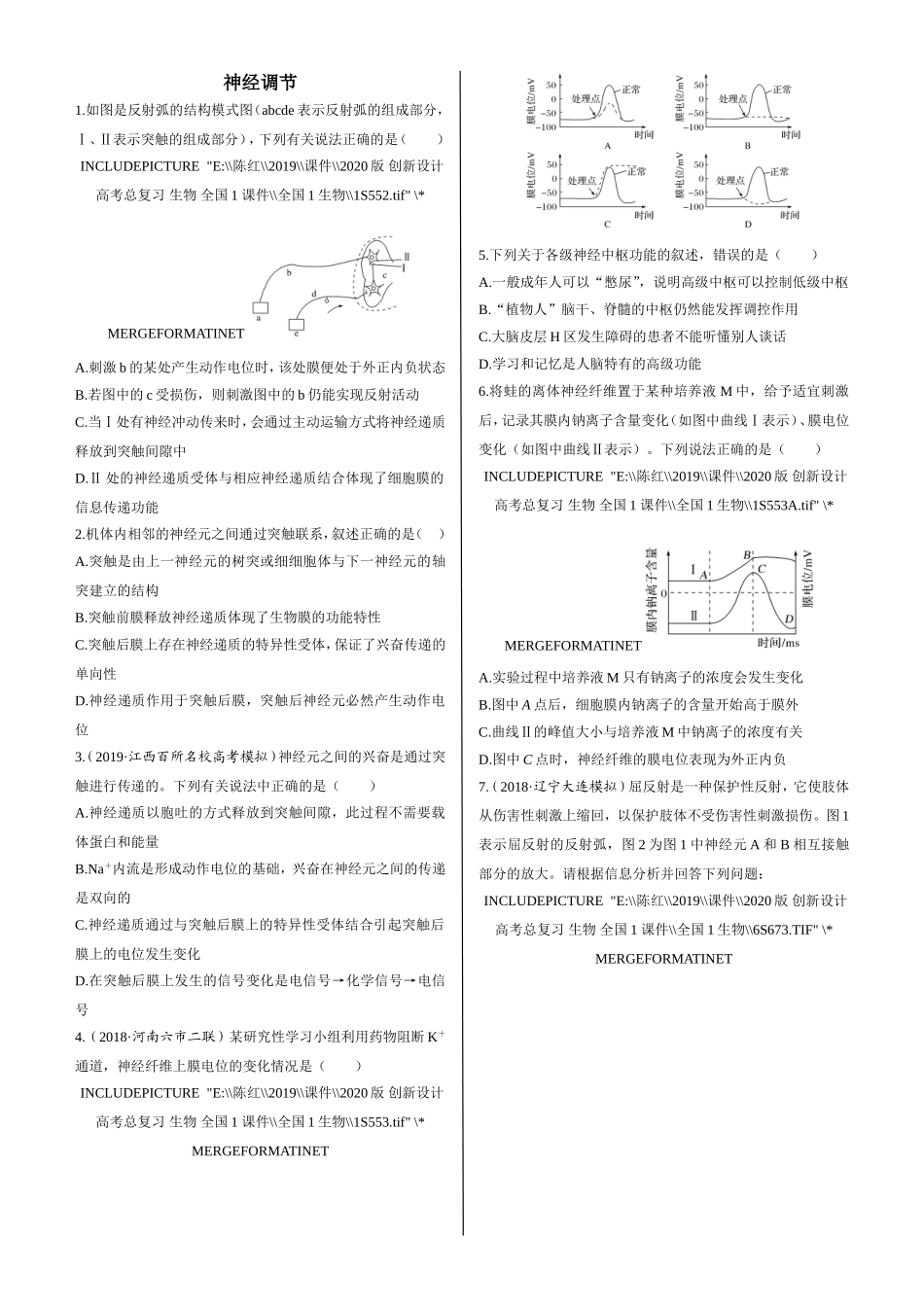 课时作业13：神经调节_第1页