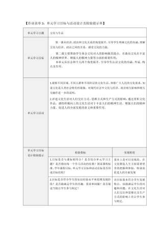 单元学习目标与活动设计及检验提示单——《文化与社会》