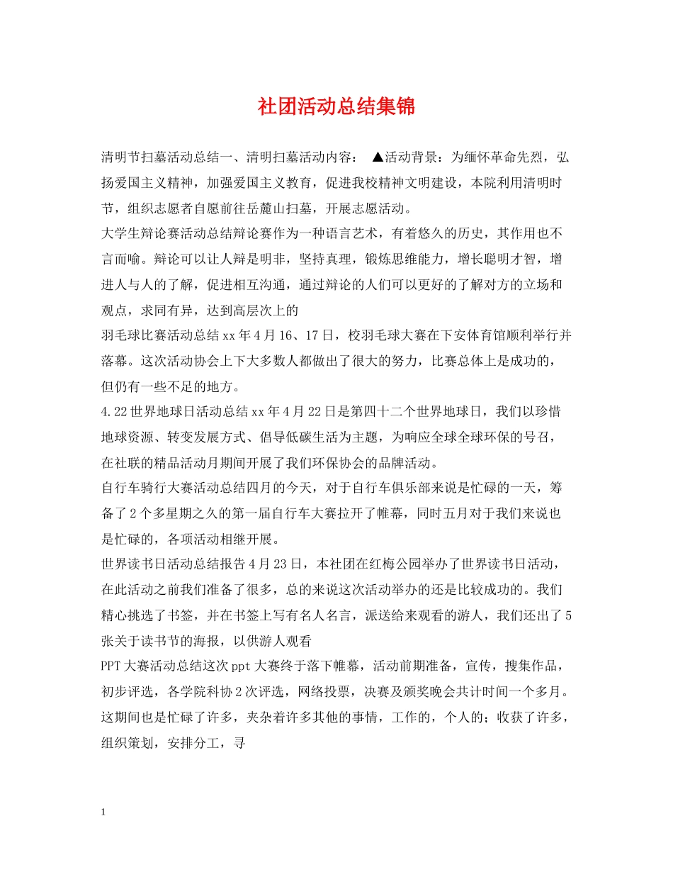 社团活动总结集锦_第1页