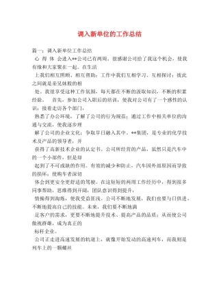 调入新单位的工作总结 