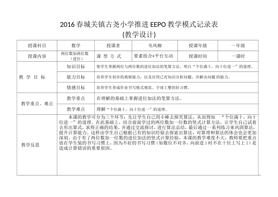2016春城关镇古尧小学推进EEPO教学模式记录表_第1页