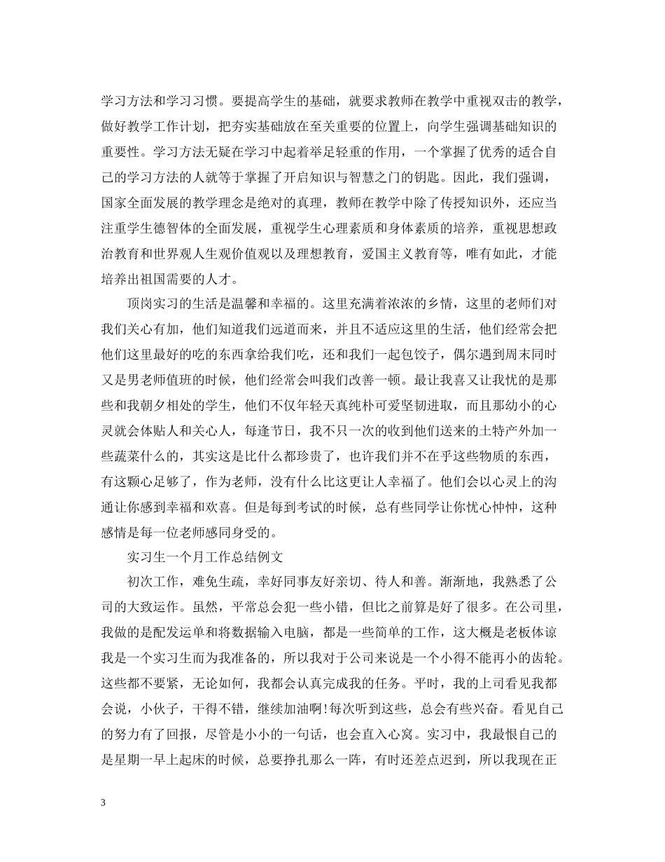 实习生一个月工作总结模板_第3页