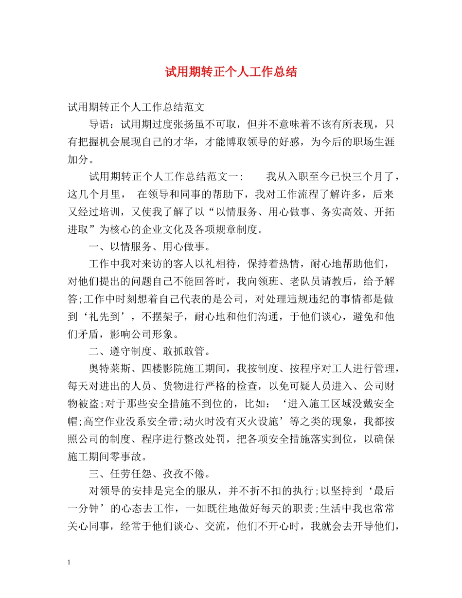 试用期转正个人工作总结 _第1页