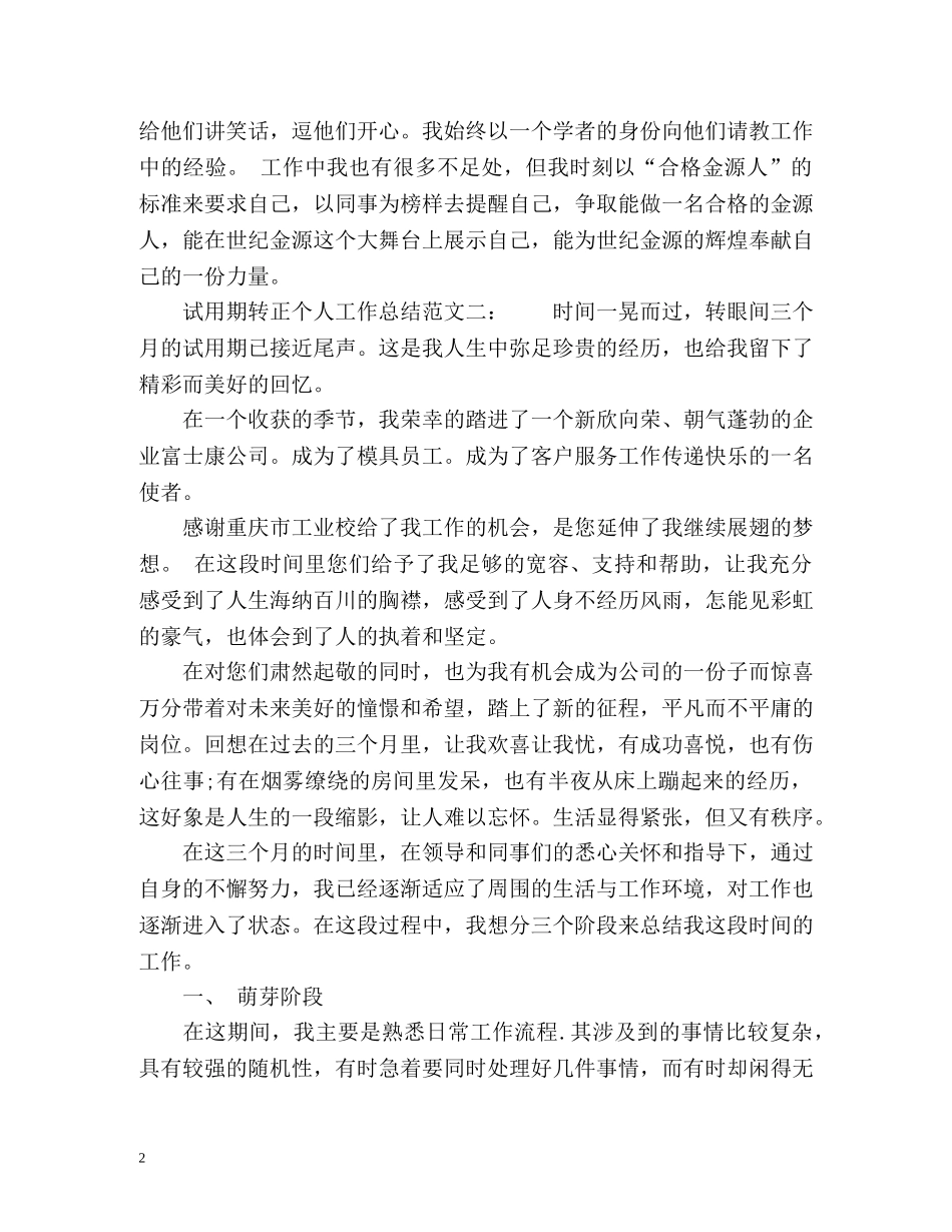试用期转正个人工作总结 _第2页