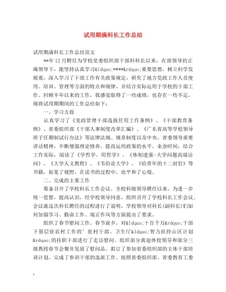 试用期满科长工作总结 