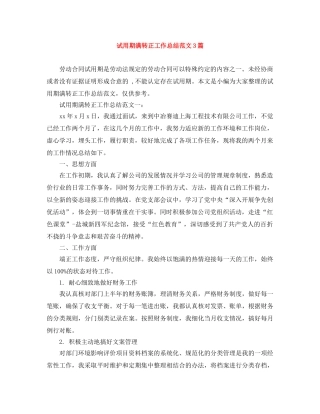 试用期满转正工作总结范文3篇 