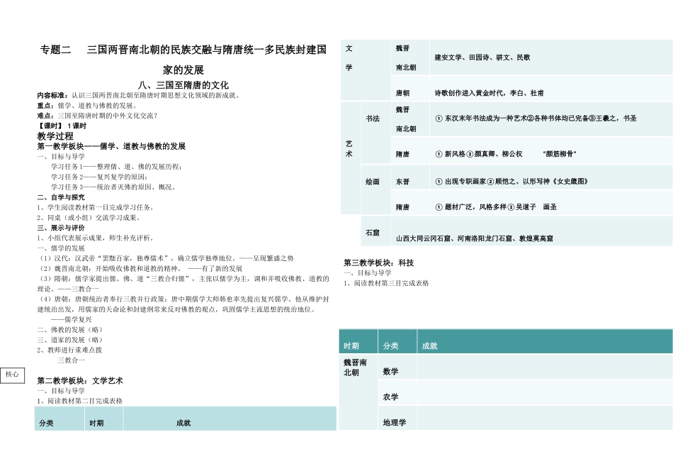 高中历史人教统编版必修中外历史纲要上册第8课三国至隋唐的文化教案 (2)_第1页