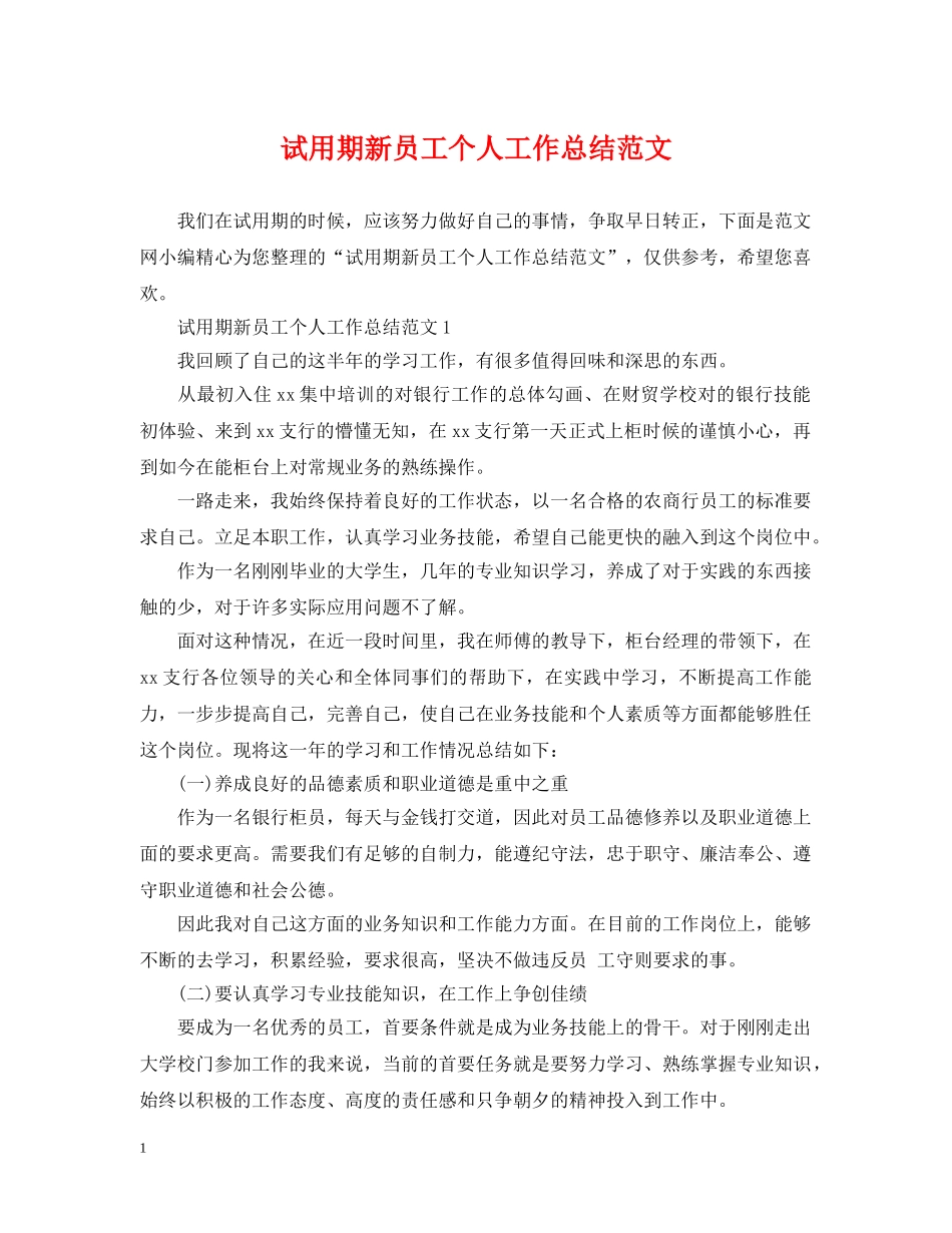 试用期新员工个人工作总结范文 _第1页