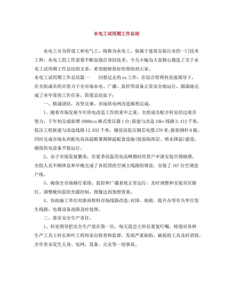 水电工试用期工作总结_第1页