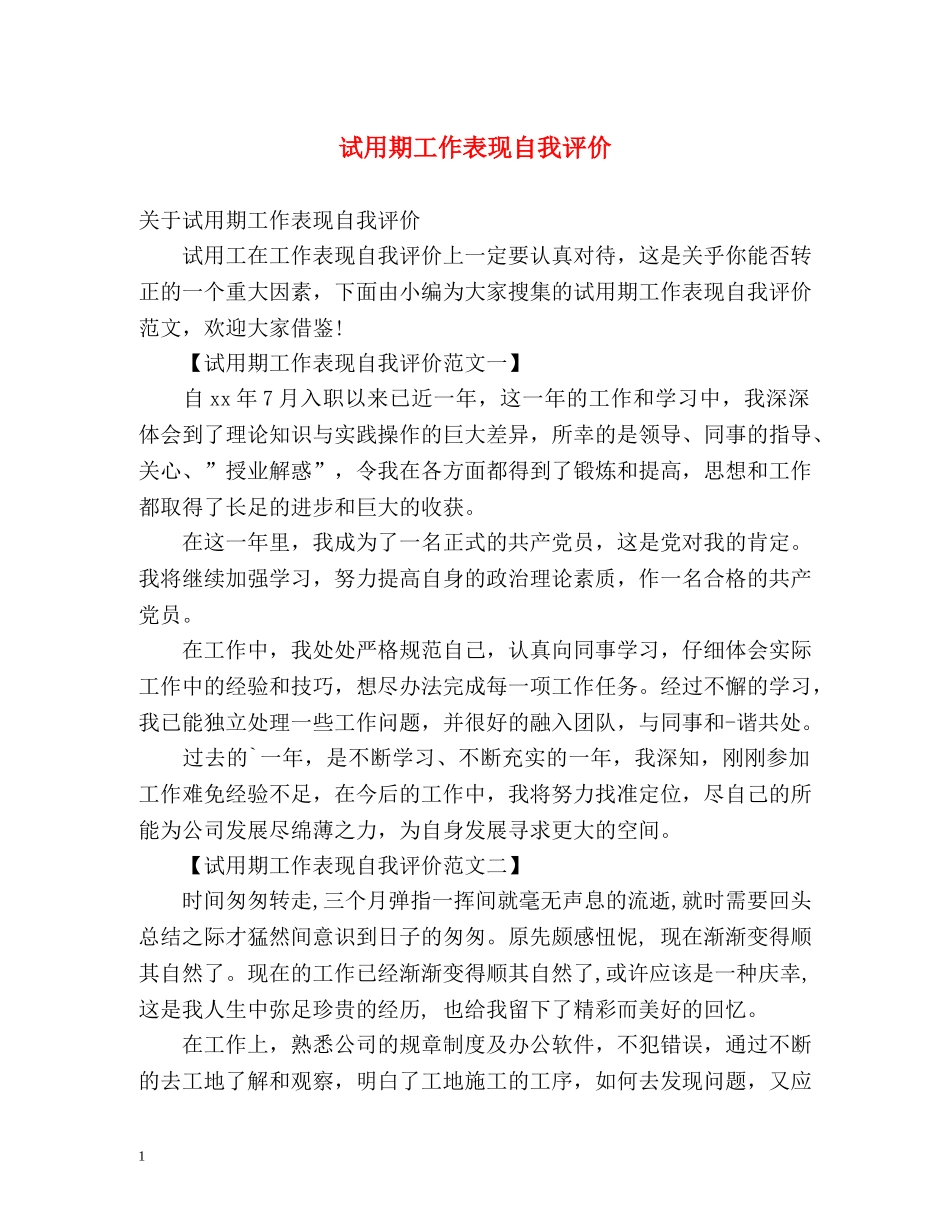 试用期工作表现自我评价 _第1页