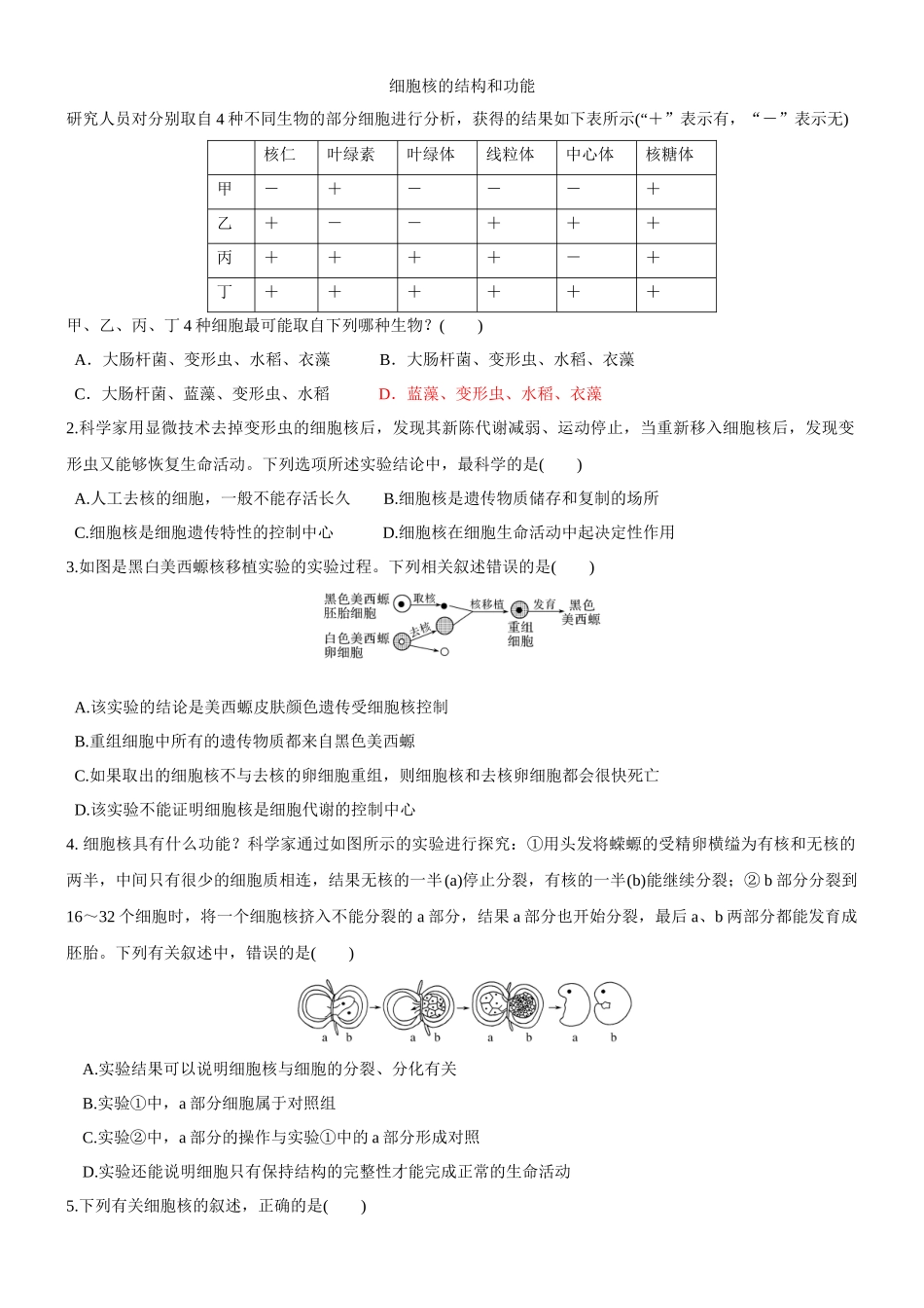 细胞核的结构和功能_第1页