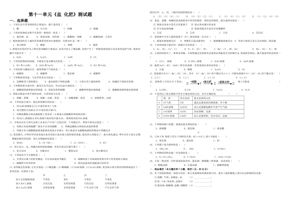 第十一单元《盐__化肥》测试题_第1页
