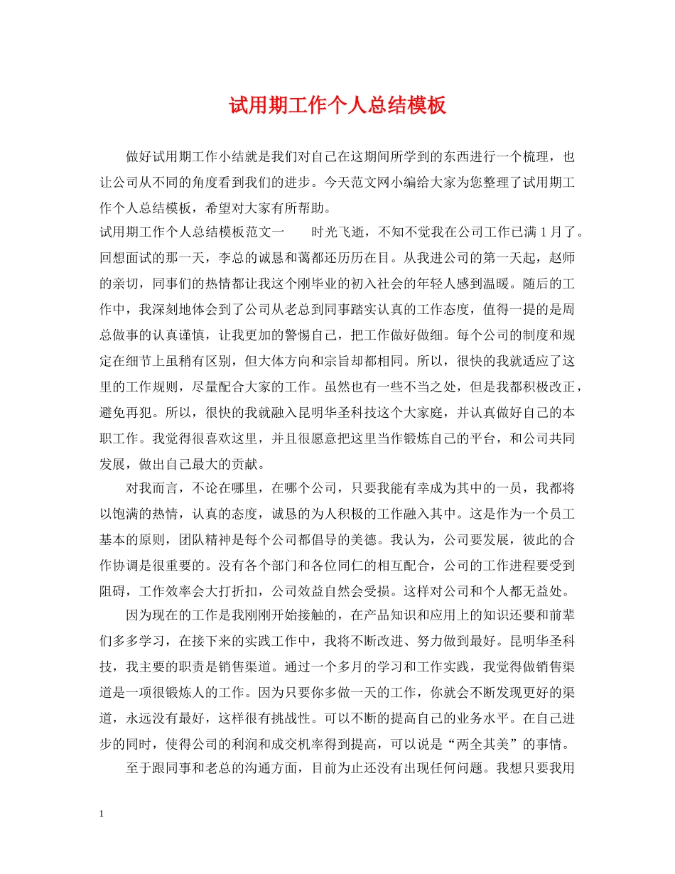 试用期工作个人总结模板 _第1页