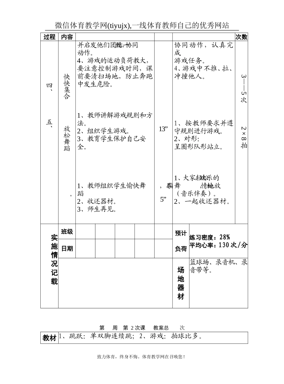 二年级体育课上册教案_第2页