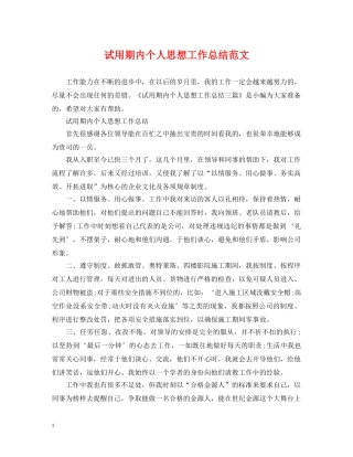 试用期内个人思想工作总结范文 