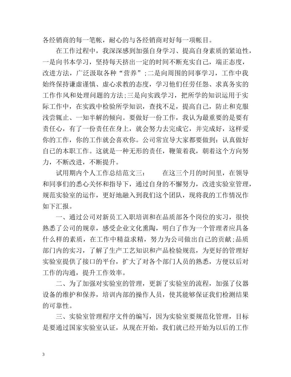 试用期内个人工作总结 _第3页